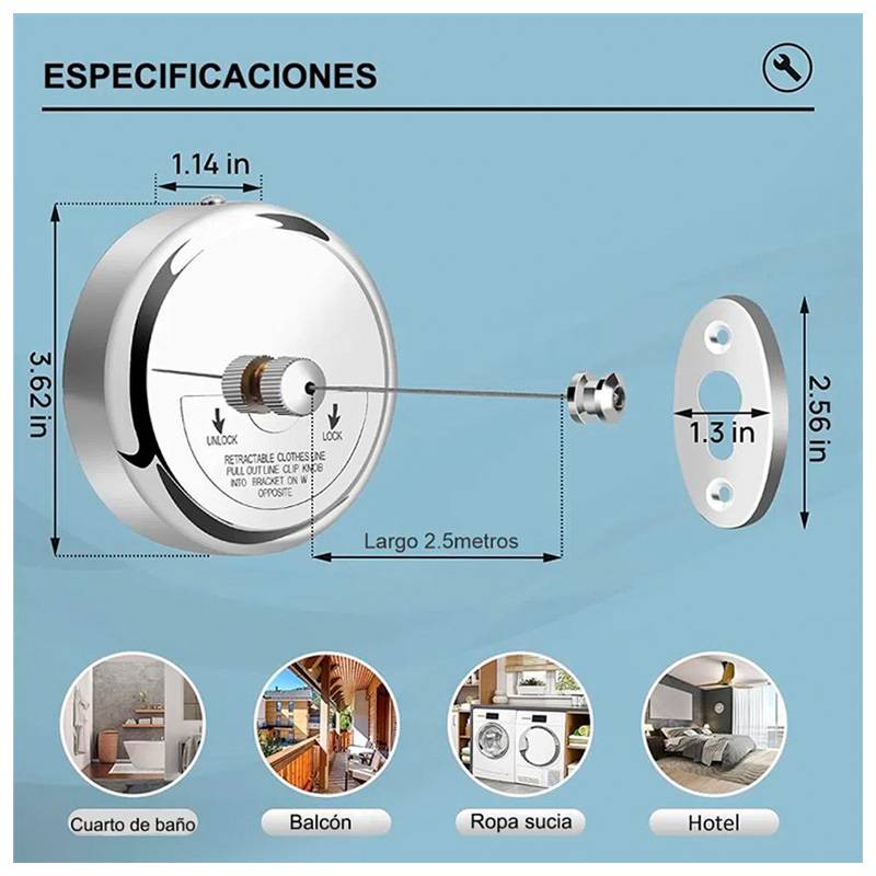 COLGADOR RETRACTIL DE ROPA 2.8M