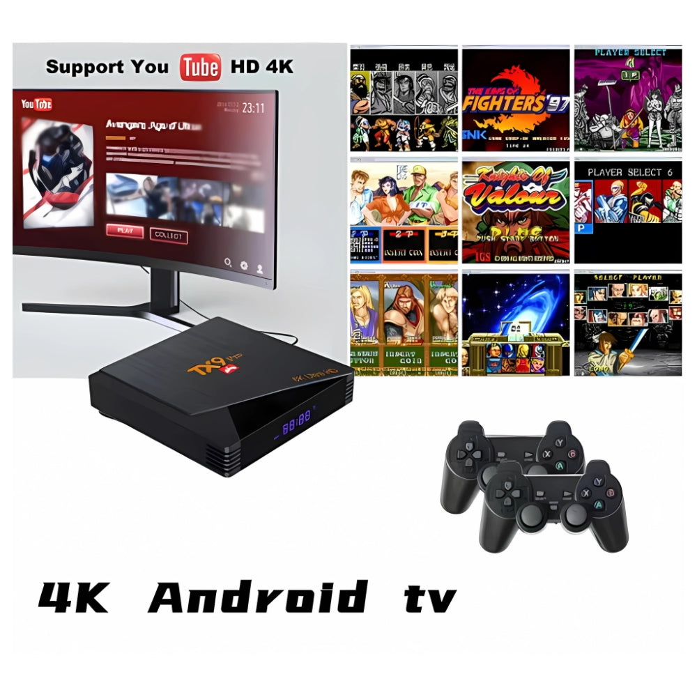 TV Box M8 Mini 4K Ultra HD – Android TV 9.0 + Consola de Juegos + Magis TV + 2 Controles Retro