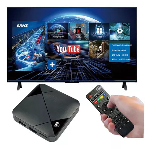 TV Box M8 Mini 4K Ultra HD – Android TV 9.0 + Consola de Juegos + Magis TV + 2 Controles Retro
